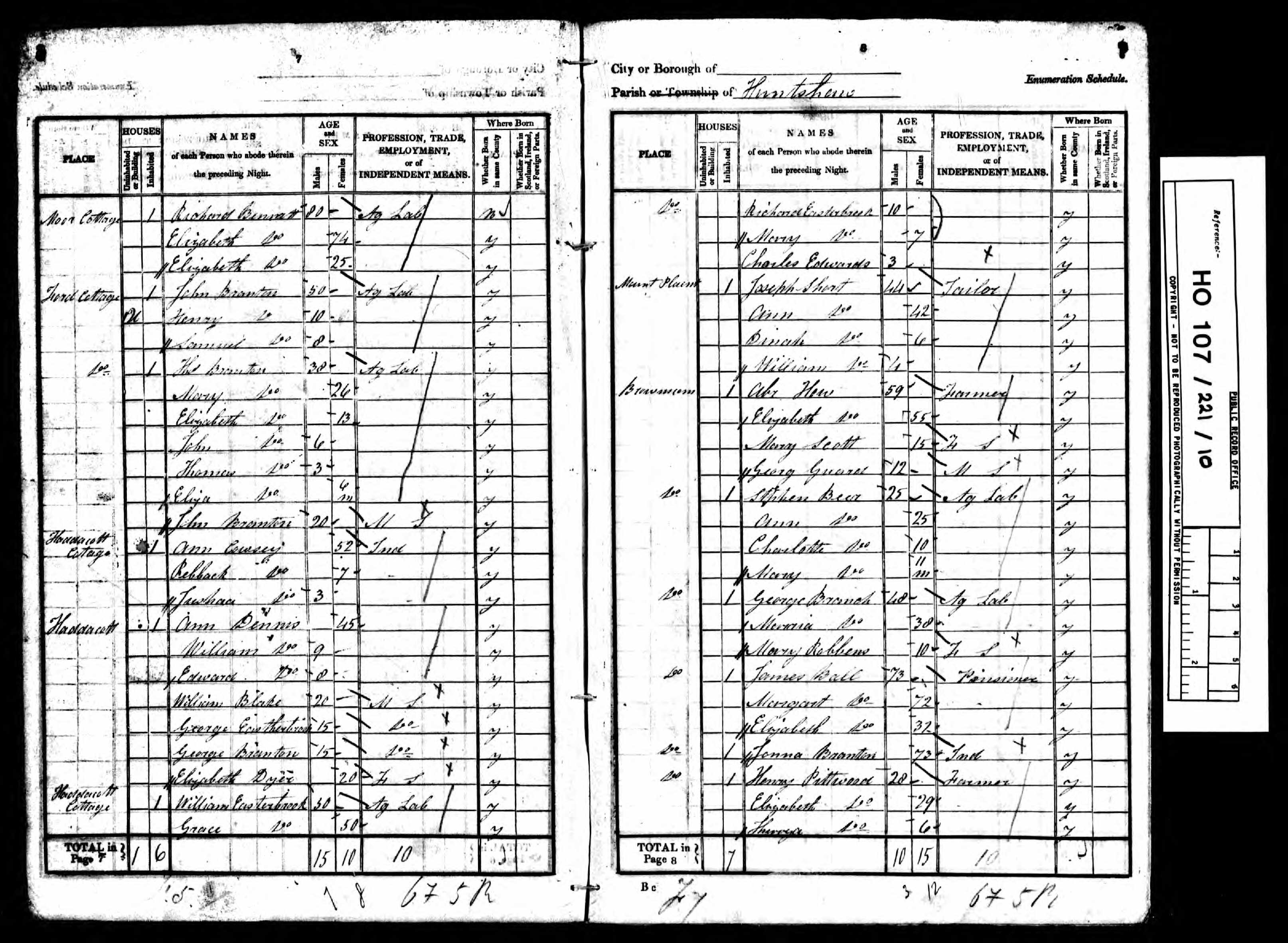 1841 census showing George Guard aged 12, Huntshaw, Devon